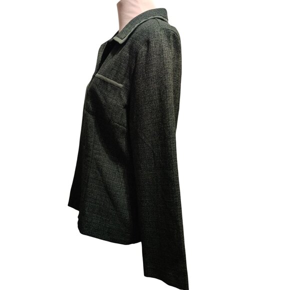Sag Harbor L Womens Blazer Green Vintage Textured Suit Jacket Contrast Trim Chic - Picture 3 of 10